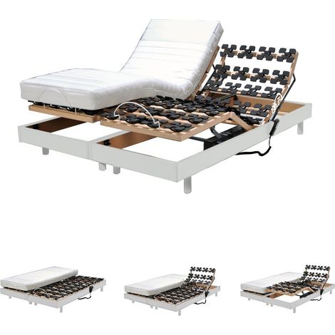 Set aus 2 elektrischen Entspannungsbetten FLEXPALACE 80x200 + 2 Formgedächtnismatratzen / Weiß/ 200x156x33