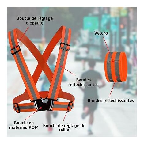 Gilet de Sécurité Ajustable + Bracelets Réfléchissants,Élastique (1/3)