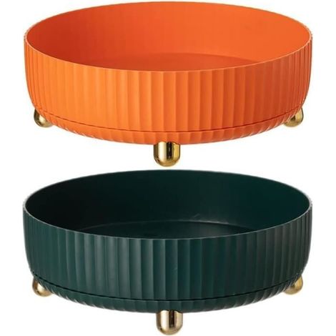2 Pièces Support De Stockage Rotatif À 360 °, Organisateur Plateau Tournant Cuisine Rangement Lazy Vert+Orange (1/4)