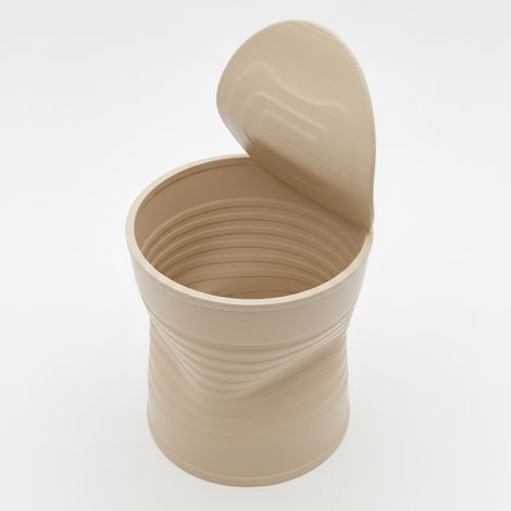 Beigefarbener Blumentopf in Form einer zerdrückten Blumendose, modernes Design (1/4)