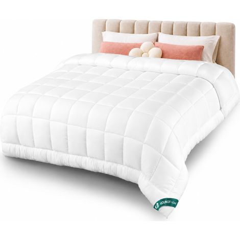 Couette Tempérée 300GSM 260x240 cm Couette Chaude en Microfibre Couverture Douce avec Rembourrage Moelleux Couette Respirante Blanc (1/5)