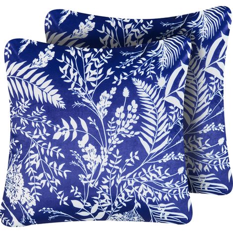 Conjunto de 2 cojines de exterior accesorios de jardín patrón de plantas 45x45 cm azul Glimmer