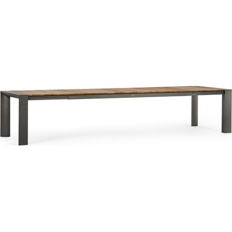 Tavolo allungabile "Cameron" con struttura in alluminio, piano in teak, stile moderno -228-294 cm / Bianco (1/7)