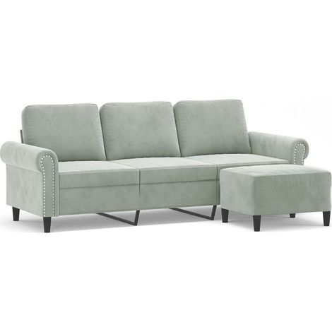 Canapé  Sofa à 3 places avec repose-pieds Gris clair 180 cm Velours (1/5)