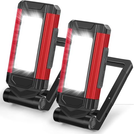 Lampara De Taller Led - COB Y Linterna Led - Luz Roja De Emergencia - Base Magnetica Giratoria - Recargable Por Usb C - 1000 Lm - 2 Unidades (1/5)