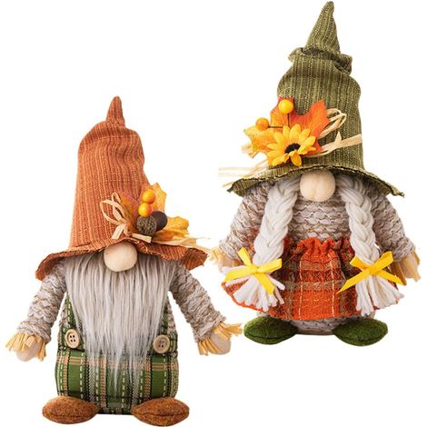 Poupées Gnomes Décoratives Rembourrage Coton PP et Gravier Lot de 2 pour Thanksgiving Chapeau de Pêcheur pour Décoration de Maison et Fête Récolte (1/5)