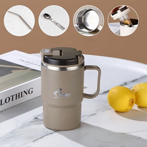 Mug à café isotherme en acier inoxydable de 18,6 oz (avec couvercle et cuillère pliable) — Réutilisable (1/5)