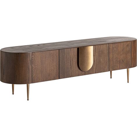 Meuble TV art déco en chêne finition marron style contemporain - Chêne marron chaleureux (1/5)