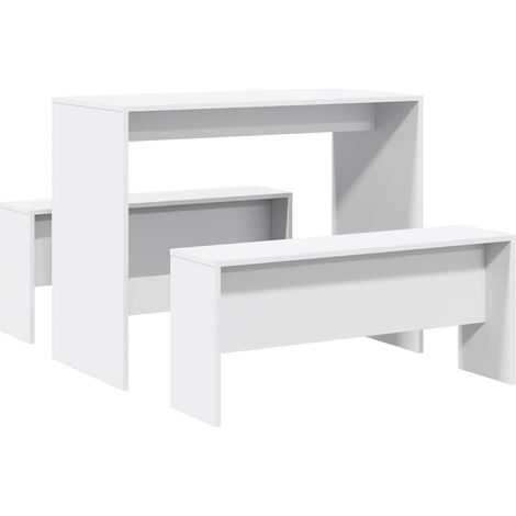 Maison Exclusive - 3-tlg. Esstisch und Bank Set Weiß Holzwerkstof