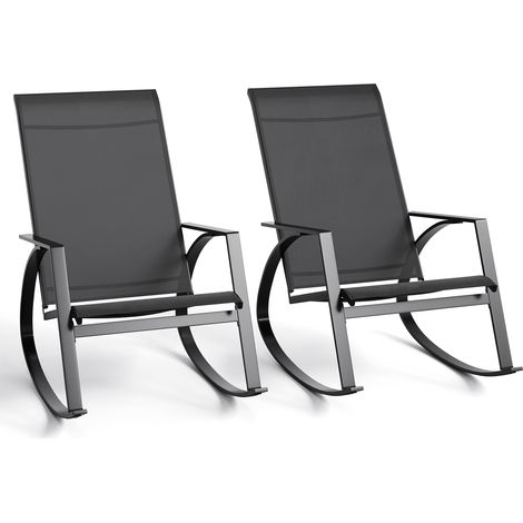 GARVEE -Chaise à Bascule Pliable Pliable Tissu Teslin Respirant - Structure Métallique Robuste 150 kg - Fauteuil Balcon Jardin Piscine(Gris) (1/5)