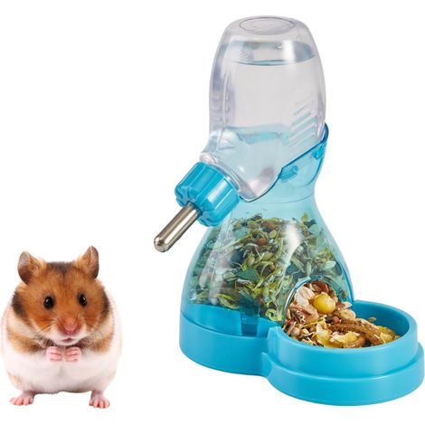 2 in 1 Hamster Bottle Drip Proof with Large Automatic Food Dispenser Small Animal Feeder for Syrian Hamster, Dwarf Hamster, Mouse, Rat, Degus (Blue) (1/5)