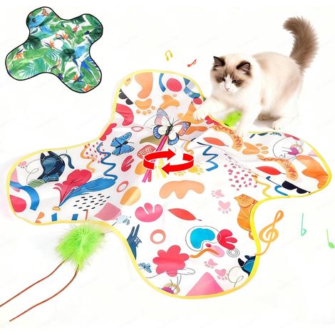 Juguetes para gatos de interior, juguetes interactivos 4 en 1 recargables con mariposa, plumas, Setaria Viridis, sonido de animal real, juguetes automáticos para mascotas para hacer ejercicio en inter