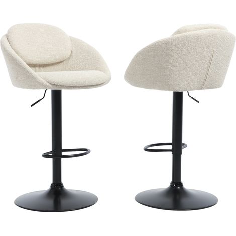 Wahson 2Pcs Bar Stools Chenille, Swivel Counter Chairs Adjustable Height Pub Chair with Backrest and Footrest for Home Kitchen, Beige