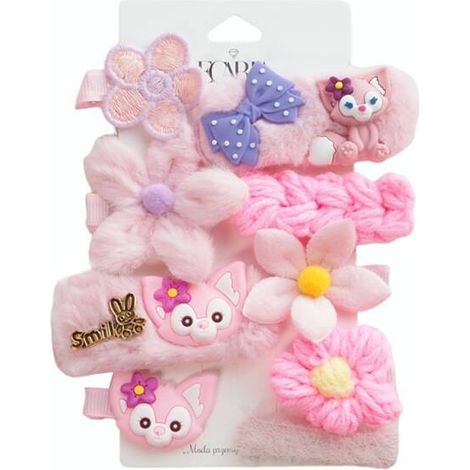 Ecarla 9-in-1 flauschige Haarspangen, Pink SP284