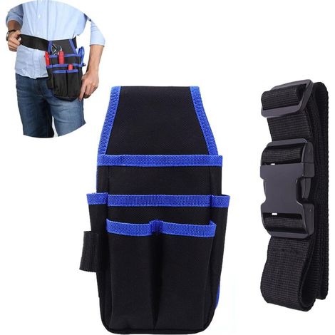 SABIR Pochette à outils Porte Sac à Outils 7 Compartiments Oxford Réglable Avec Poches Universelles sac à Outils, Parfait pour Les électriciens Charpentiers Ouvriers du Bâtiment, (1/5)