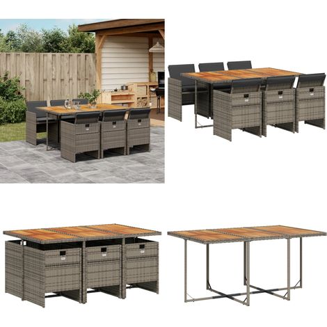 7-tlg. Garten-Essgruppe mit Kissen Grau Poly Rattan - Gartentisch - Gartenmöbel - Essgruppe - Gartenset - Outdoor Möbel - Home & Living (1/5)