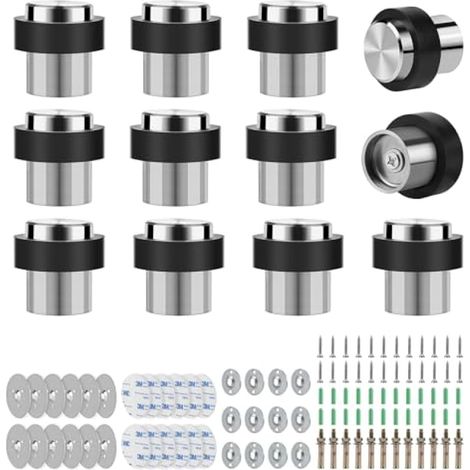 Butée de porte de 12 pièces pour sol Ø 32 mm Hauteur 45 mm, en acier inoxydable avec vis et bande adhésive 3M, 3 méthodes d'installation (1/5)