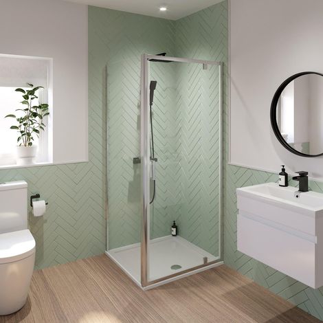 800 x 800mm Pivot Shower Door Side Panel Enclosure 6mm Safety Glass Framed (1/5)