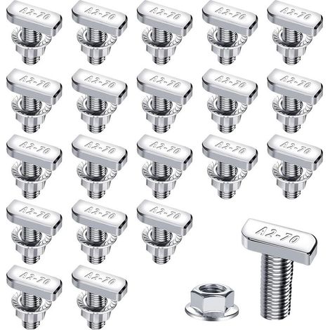 Lot de 20 vis et écrous M8 x 20 A2 70 Acier inoxydable pour rails de montage solaire PV et serre photovoltaïque (1/5)