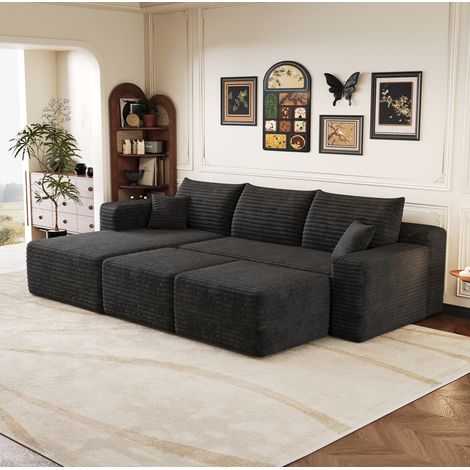 Canapé d'angle 241 cm noir en tissu côtelé avec assise profonde et sans montage (1/5)