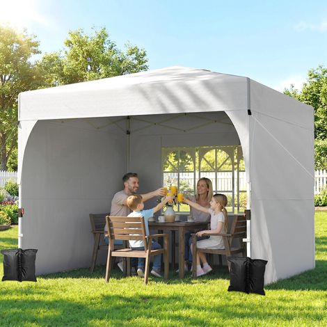 Gazebo da giardino a scomparsa 3 x 3 m, gazebo pieghevole regolabile in altezza, protezione UV50+, 3 pannelli laterali, color crema.