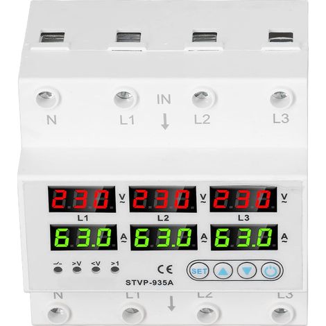 (63A)Dispositif de Protection contre les Surtensions Réglable à Réponse Rapide triphasé AC220V 380V Dispositif de Protection de Courant Affichage Numérique de Bureau (1/5)