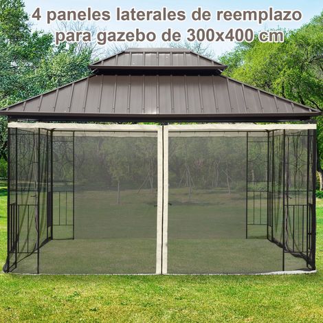 Outsunny 4 Seitenwände 3,5 x 2 m für Gartenzelt-Moskitonetzstoff für Pavillons mit Reißverschlüssen und Ringen, Schwarz