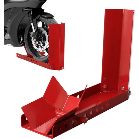 Wolketon Béquille d’atelier de moto 9 trous arrière lève moto arrière sur roulettes Moto Roue avant bascule Chock Support de montage Rouge
