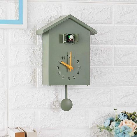 Horloge Murale de Style scandinave, Horloge Coucou par la fenêtre, Petite Horloge horaire d'oiseaux adapté pour Un Usage Domestique,Vert (1/3)