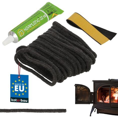 Joint Insert Cheminée - Fibre de Verre - ⌀ 4 mm - 2,5 m - avec Colle - Corde Haute Température - Kit De Réparation - Joint Poele a Granule - Noir-NANOTEH (1/5)