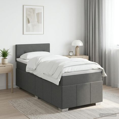 vidaXL Cama box spring con colchón Gris oscuro 100 x 200 cm Tela (1/5)