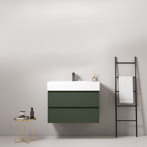 Mobile bagno sospeso 80 cm Verde Comodoro Lavabo in Resina Senza Specchio - Fiji Paint (1/4)