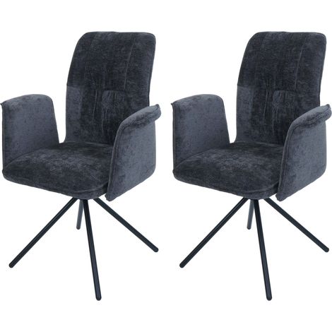 2er-Set Esszimmerstuhl HHG-433, drehbar Armlehne Auto-Return, Stoff/Textil Chenille (340g/m²) Öko-Tex dunkelgrau