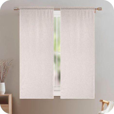 Paire de rideaux en crêpe semi-filtrants en simili lin naturel, 2 panneaux de 55 x 130 cm avec poche (1/5)