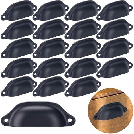 Dailygoods，Tirador de concha vintage，20 piezas，Negro，Diseño de media luna，Apto para armarios/cajones，Altura 16,5 mm，Tirador para armario (1/5)