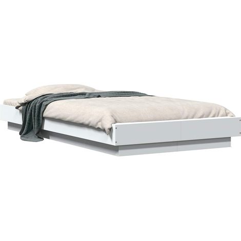 Cadre de lit au sol avec sommier à lattes en bois d'ingénierie pour chambre blanc 80 x 210 cm (1/5)