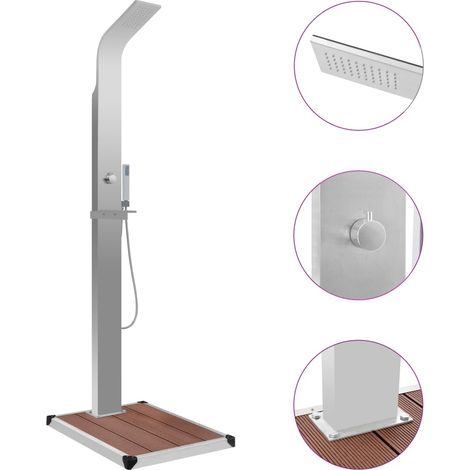Douche d'extérieur avec receveur de douche WPC Acier inoxydable