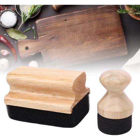 Applicateur Pétrole et Wax Bois de Hêtre 2 Pièces Rectangulaire et Rond avec Poignée Ergonomique pour Planches à Découper et Surfaces Bois (1/5)