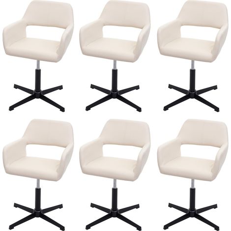 Set 6x sedie sala da pranzo HHG-501 IV design retro acciaio nero ecopelle avorio (1/5)
