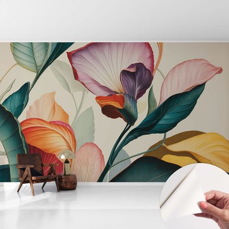 Carta da parati autoadesiva - fotomurale - decorazione parete - stile elegante - decorazione casa - Fiori colorati 416x254 cm (1/5)