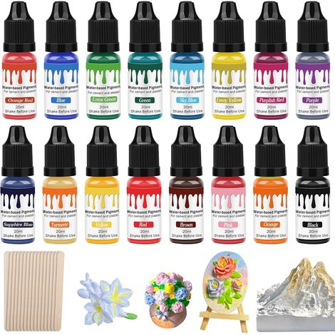 Pigments de couleur pour poudre de coulée, 16 x 20 ml, peinture pour poudre de coulée, avec 16 agitateurs, poudre de coulée, pigment à base d'eau pour modélisme, bricolage et projets créatifs (1/5)