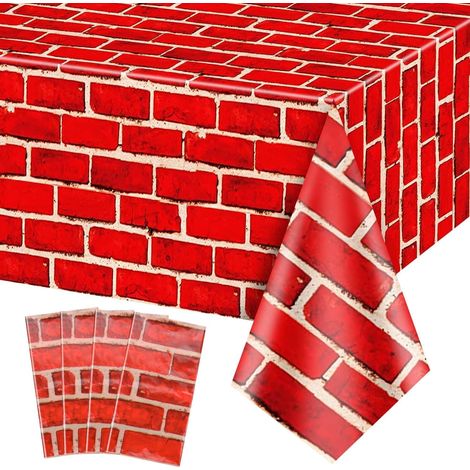 Lot De 4 Nappes en Plastique À Motif De Briques Rouges, 130 X 220 Cm, Toile De Fond pour Mur De Brique, Décoration pour Vacances, Anniversaire, Noël (1/5)