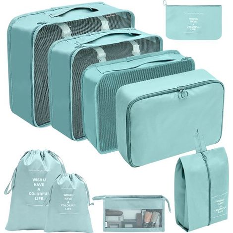 Set organizer da viaggio da 9 pezzi,sacchetti per scarpe in rete traspirante,adatto per valigie,disponibile in 6 colori Blu scuro (1/5)