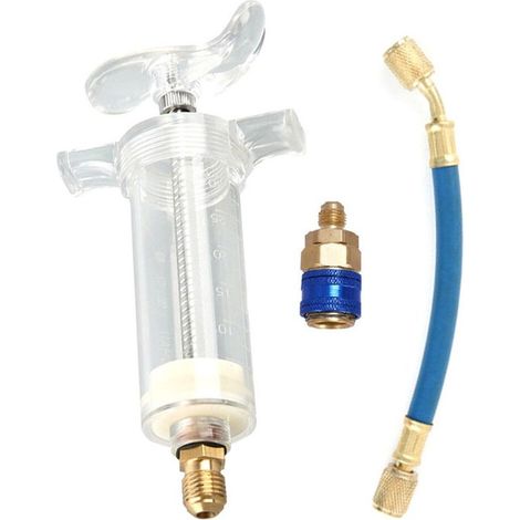 1 Stück Klimaanlagen-Ölfarbstoff-Injektor, R-134A-Unterteiladapter, 30 ml, zum Nachfüllen von Kfz-Kompressoren (1/5)