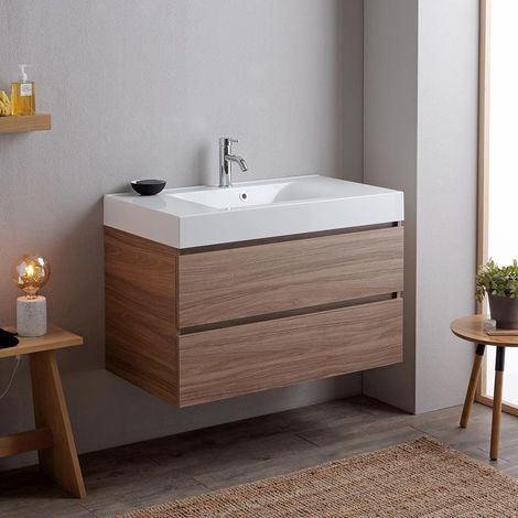 Holzoptik-Unterschrank Mit Weißem Waschbecken  Valentina