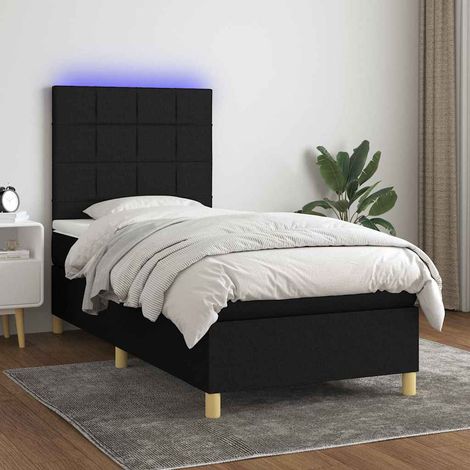 Cama box spring colchón y luces LED tela negro 80x200 cm (1/5)