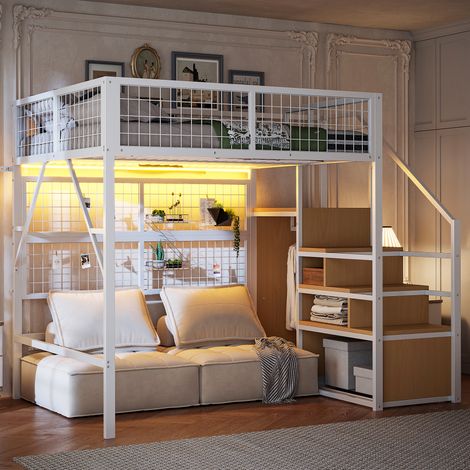 letto contenitore 140x200 con LED e armadio bianco HAVRYA (1/5)