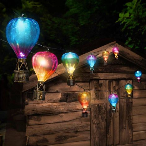 Solar Outdoor Hot Air Balloon String Lights 4.7m Multicolour Waterproof 10 LED Fairy Lights Garden Patio Hanging Lantern