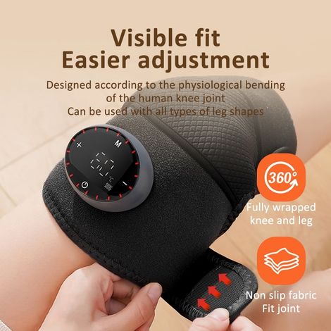 Massager Genou - Chauffant Et Vibrant 3-en-1 Sans Fil - Pour Genou Épaule Coude - 5 Niveaux Chaleur 5 Modes Vibration - 54,5 x 28,5 cm - 1 Pièce (1/5)