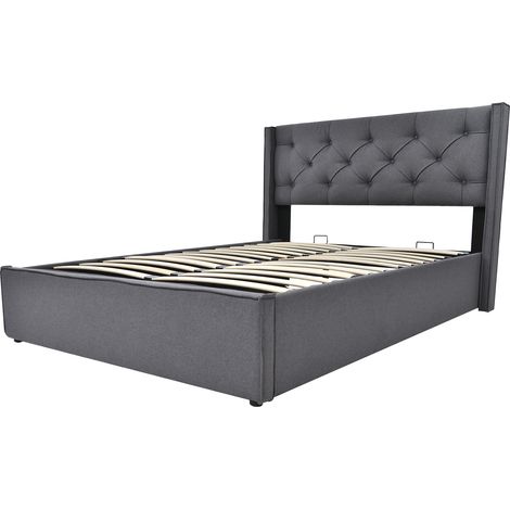 Cama individual gris de 140 x 200 cm, con canapé y somier metálico, para adolescentes y adultos (sin colchón). (1/5)